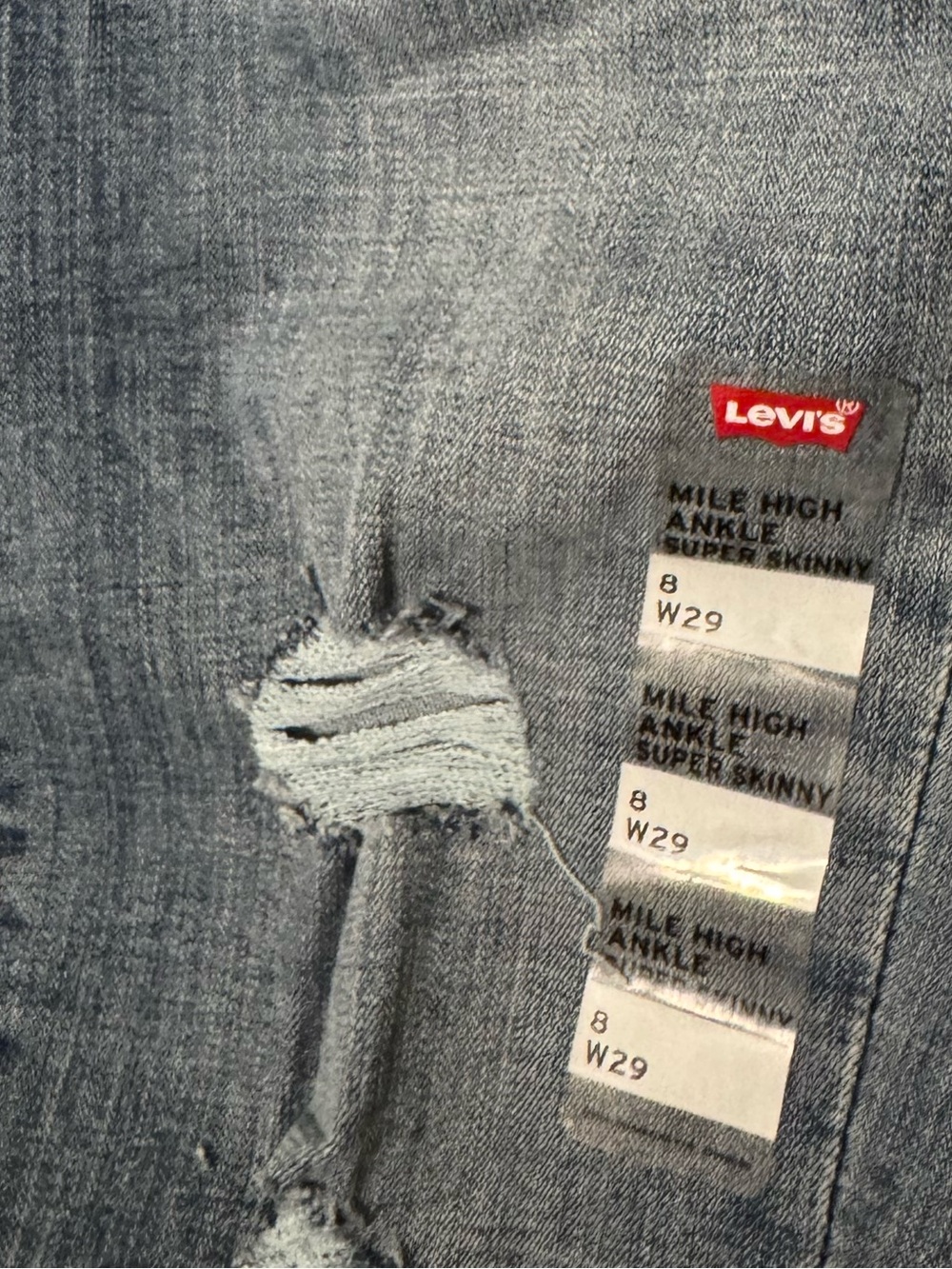 Levi's 29 Stretchy Blue Mile High Super Skinny Ankle Jeans Distressed - Picture 3 of 6